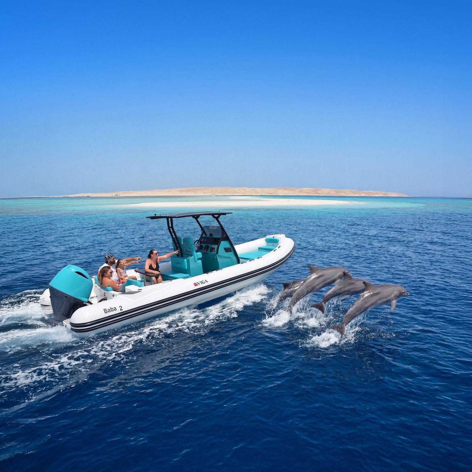 Wild Dolphins Leaping at Speedboat